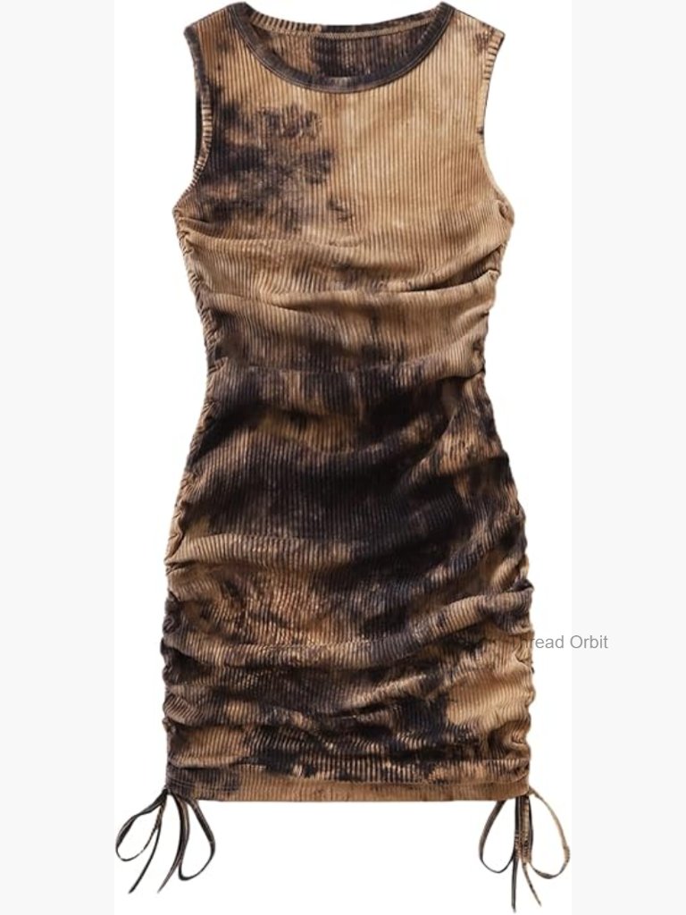 Tie Dye Ruched Mini Bodycon Dress Sleeveless Tank Sundress Going Out